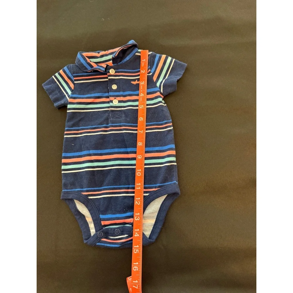 Carters Baby Boys 6 Months Striped Polo Bodysuit Navy Blue Shark Short Sleeve